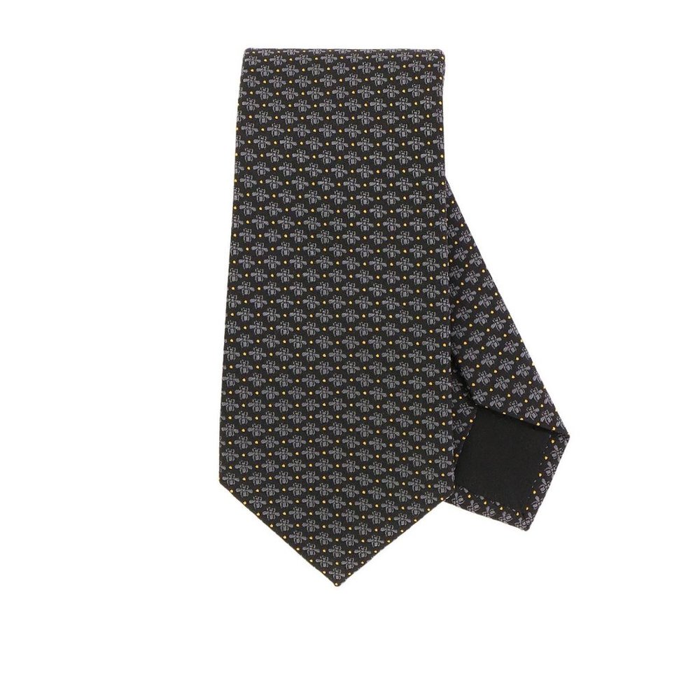 Gucci Blue Micro Pattern Silk Tie with Yellow and Blue Accents